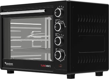 Міні-піч TurboTronic 35л з конвекцією, чорна, 1600W. 2 дека, таймер, піч для піци та гриль