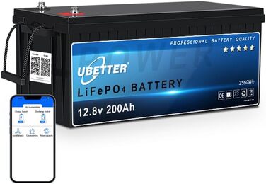 Акумулятор UBETTER Mini 12V 100Ah LiFePO4, 100A BMS, 1280 Втгод, 4000 циклів, термін служби 10 років, Bluetooth