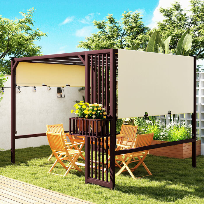 Альтанка з сонячної перголи 3x2.5 м UV 30+Стабільний зимостійкий захист від сонця з регульованим люком Екран конфіденційності Кашпо Окремо стояча садова альтанка Патіо Дах для саду Балкон Темно-коричневий | Аосом