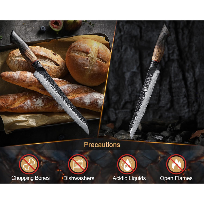 Ніж кухарський XINZUO Damaststahl серії Mo, 19.3 см - професійний, з лезом з дамаської сталі, кухонний ніж, мультифункціональний, з ергономічною ручкою з білого дуба