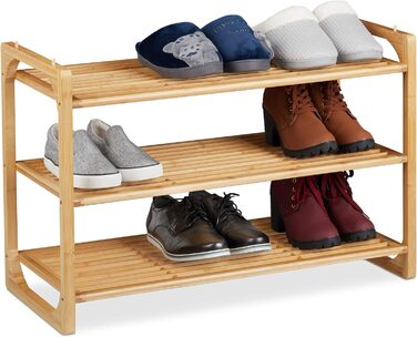 Підставка для взуття Relaxdays, 3 рівні, 9 пар, ВхШхГ 50x75,5x33см, натуральна, бамбук