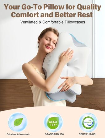 Ортопедична подушка для шиї з Memory Foam - ергономічна подушка для сну, що знімає біль у шиї, регульована за висотою для тих, хто спить на боці, з дихаючою обшивкою для комфортного сну (Біла, 40 x 66 см)