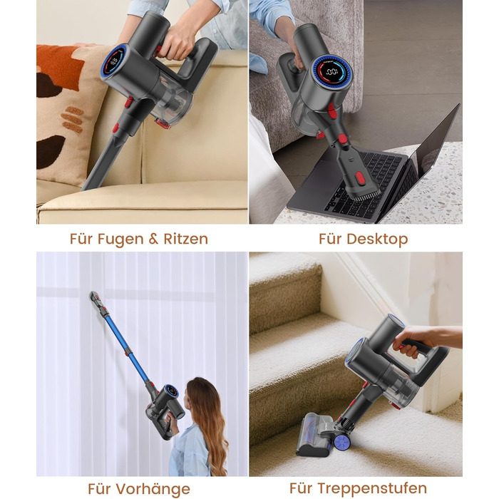 Версліф: Бездротовий акумуляторний пилосос 500W, 45 хв роботи, 40kPa, LED-дисплей, для дому та авто, синій