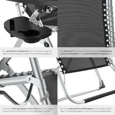 Шезлонг Tectake® розкладний з сонцезахисним дахом, для балкону та саду, місткість до 200 кг, сірий (1 шт.)