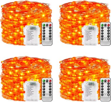 Ланцюжок прикрас з LED-підсвічуванням на батарейках, 100 LED, 10 м, 8 режимів, пульт дистанційного керування, таймер, теплий білий, димування, вологостійкий, для прикрашання, 4 шт.