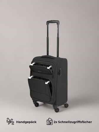Набір валіз Smartbox 3 шт. для жінок та чоловіків | Легкі та міцні валізи-ролики, якісний softcase, 4 колеса та кодовий замок | Розширювані (Edition 04) (Чорний, валіза S (56 см))