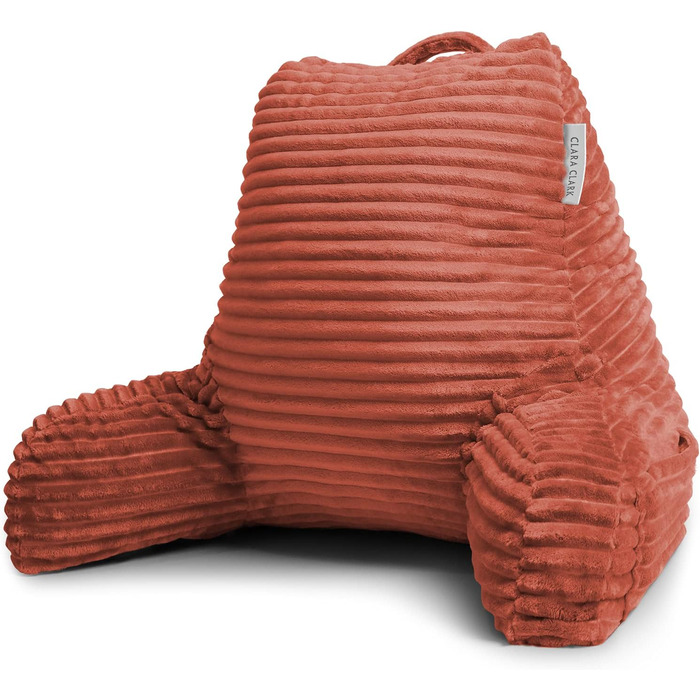 Крісло-подушка Clara Clark для дорослих - спинка для сидіння в ліжку, стандартна плюшева подушка для ліжка, подушка для стільця з подрібненим пінопластом з підлокітниками та кишенями, срібляста (Medium, Misty Rose)