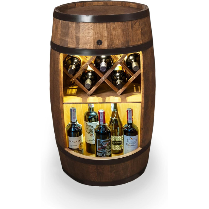 Дерев'яна винна шафа-бар Fass від Creative Cooper з LED підсвічуванням, 80x50 см - Рустичний декор для дому