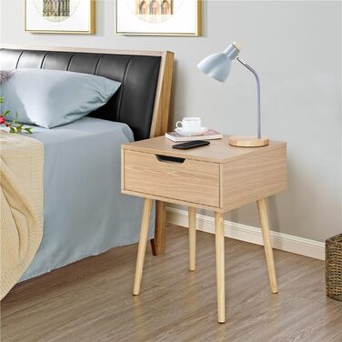 Приліжкові тумбочки Yaheetech (2 шт) з ящиком, світло-коричневий дуб