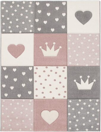 Домашній дитячий килим TT, килим для дитячої кімнати, для дівчаток, 3D принцеса, Зоряна корона, колір розмір (133 см в квадраті, сіро-рожевий кремовий)