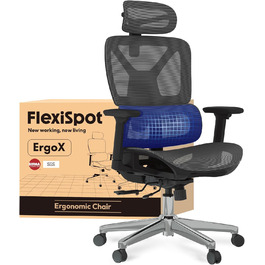 Офісний стіл FLEXISPOT C7 Lite-Mesh: ергономічний крісло з 3D підлокітниками, 3D підголівником та 5D спинкою. Макс. навантаження 130 кг, сірий колір.