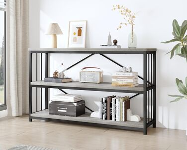 Металево-дерев'яна полиця IBF з 3 ярусами, індустріальний стиль, 120x34x74 см, сірий колір