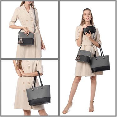 LOVEVOOK Сумка-шоппер для жінок, велика шкіряна сумка на плече, 3 шт. (сірий-чорний)