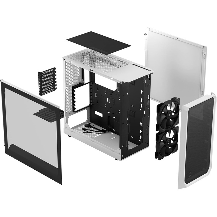 Корпус для ПК Fractal Design Focus 2 White з загартованим склом, білий, сітчаста передня панель, 2 вентилятори 140 мм, ATX, ігровий
