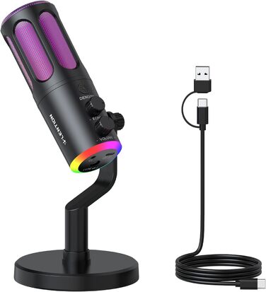 USB мікрофон LENTION: конденсаторний мікрофон для геймінгу, стримінгу, подкастів та караоке. Підходить для ПК, Mac, PS5, PS4, телефону. Plug & Play, кардіоїдний, з USB кабелем 1.8м