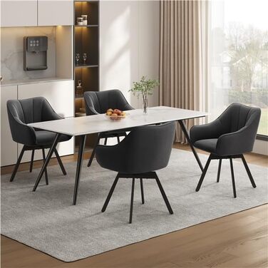 Крісло Yaheetech для кухні/їдальні/вітальні, обертається на 360°, з підлокітниками та металевими ніжками, темно-сірий, комплект з 4 шт.