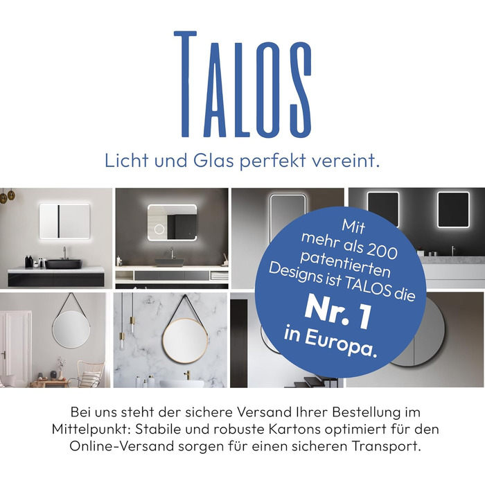 Дзеркало для ванної кімнати Talos Black Moon LED 120x70 см з підсвічуванням, вологостійке, нейтральне світло