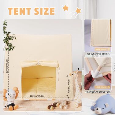 Дитячий намет Yontwe трикутної форми з килимком для гри в приміщенні. Ігровий будиночок для дітей, намет-халапа для дівчаток та хлопчиків, декор для дитячої кімнати.