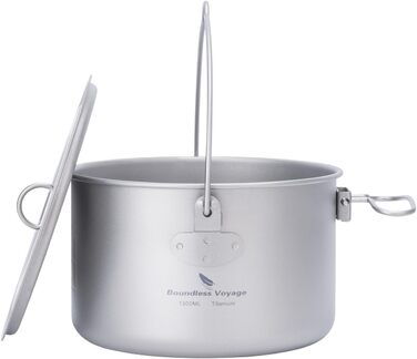 iBasingo 2.9L Титановий турпосуд з великою ємністю, для кемпінгу та приготування їжі на відкритому повітрі. Легкий посуд з відкидним ручками для 1-3 осіб (Ti2045C)