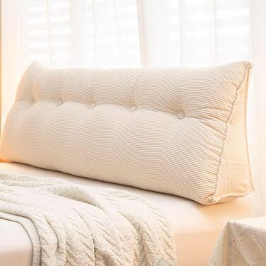 Підголівник для ліжка Hruile Extra Großes, подушка для підтримки попереку, килимок-стілець з підлокітниками для перегляду телевізора, читання, роботи, ігор, 75 x 40 x 55 см, (120*50*20 см, Бежевий)