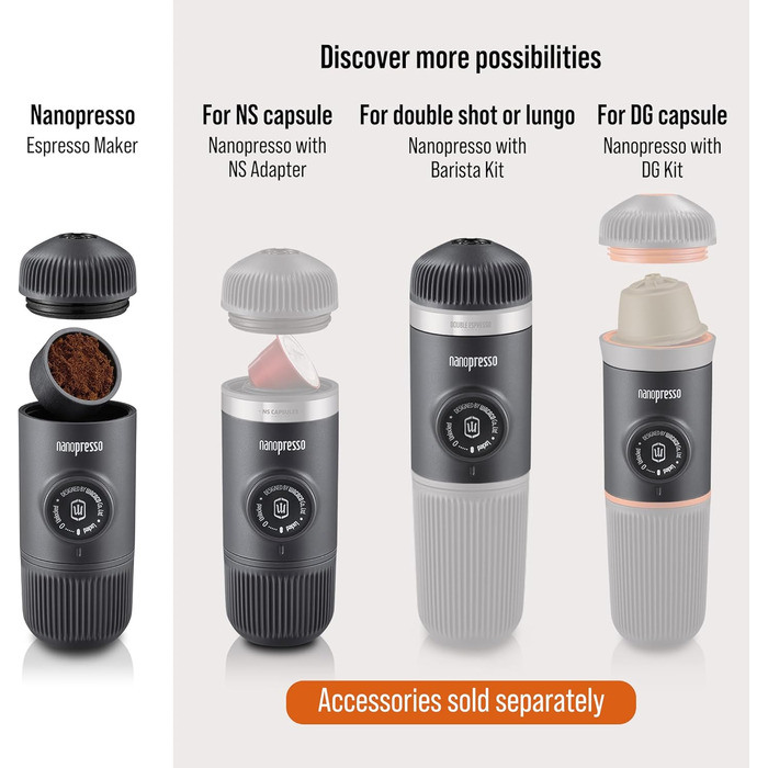 WACACO Nanopresso: портативна кавомашина для еспресо, чорна, 80 мл