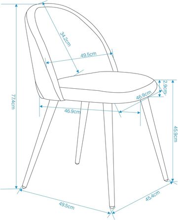 Комплект 39F FURNITURE DREAM 2 скандинавських оксамитових стільця, дубові металеві ніжки, сірий, 56x50x78 см