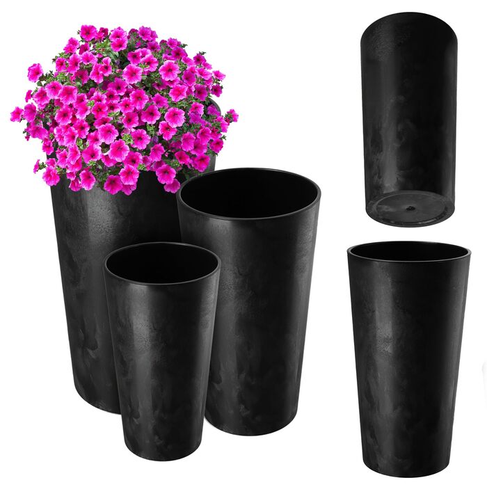 Набір горщиків KADAX (3 шт.) з дерев'яною стружкою, чорний бетон, 19,25, 30 см