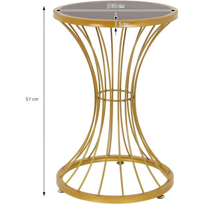 Журнальний стіл ML-Design круглий Ø 38 х H57 см виготовлений з металу у формі пісочного годинника, дерев'яна стільниця, стійкий дротяний каркас, журнальний столик журнальний стіл стіл вітальня металевий стіл журнальний столик тумбочка (золото)