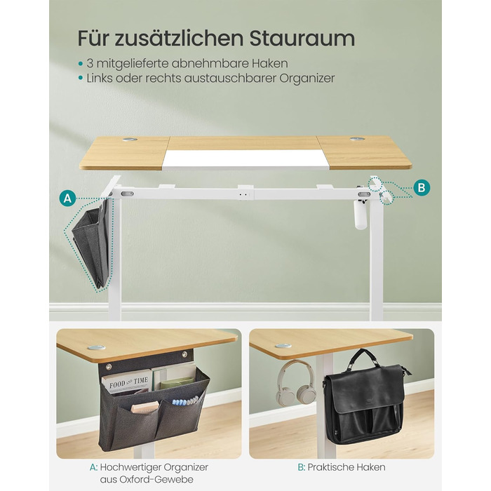 SONGMICS Регульований стіл, електричний, з пам'яттю 4 положень, 160 x 70 см, вінтажний коричневий + матовий білий, LSD026X01