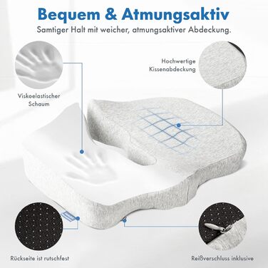 Ортопедична подушка для сидіння Kalmise | Подушка для офісного крісла з Memory Foam | Подушка для куприка для офісу, дому, авто або інвалідного візка