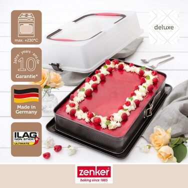 Форма для випічки Zenker прямокутна з кришкою DELUXE, коробка для транспортування випічки з емальованим дном, дека для випічки з кришкою (колір: Чорний/Прозорий/Червоний), кількість: 1 шт. з транспортувальною кришкою Single