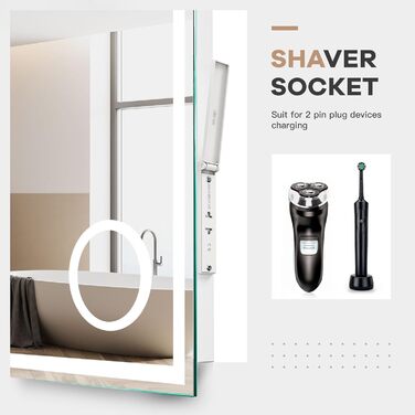 Дзеркало для ванної кімнати з LED-підсвічуванням Dripex, 50x70 см, сенсорне керування, антизапар, холодне біле світло 6400K, енергозберігаюче