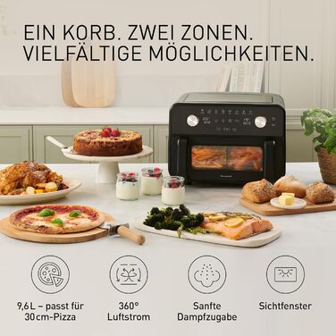 Фритюрниця повітряна Panasonic NF-CC500SXE з вікном, 80–200 °C, 9.6 л, 11 програм, LCD-дисплей, функція пари, ETM Award 2024, легко миється, сірий матовий колір