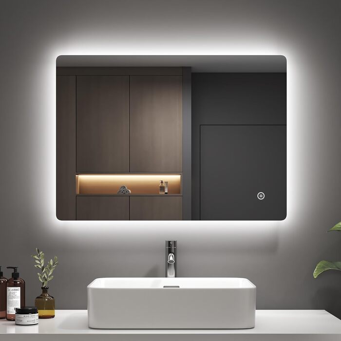 Дзеркало для ванної кімнати EMKE з підсвічуванням 60x80 см, антизапар, сенсорне керування, 3 режими освітлення, таймер 3 години