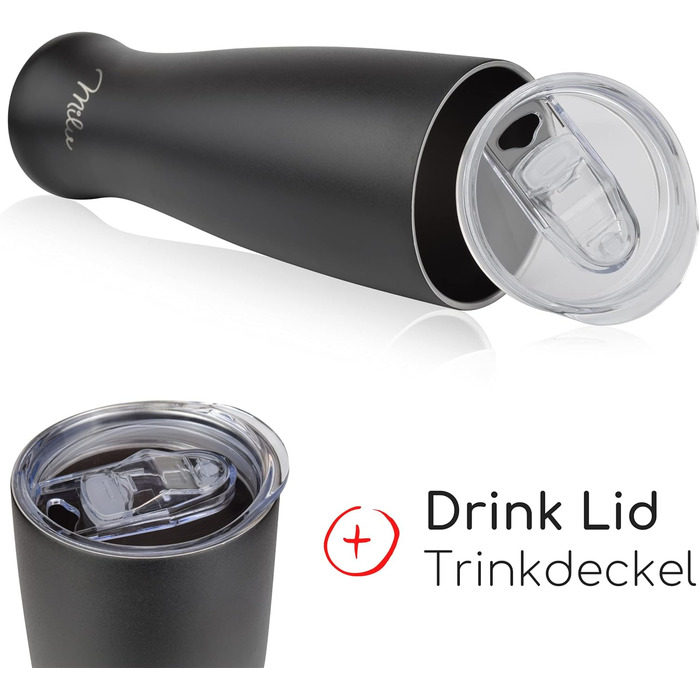 Термокухоль для пива Milu Weizenbierglas з нержавіючої сталі з кришкою, 500 мл, чорний - подарунок для чоловіків