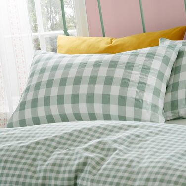 Комплект постільної білизни Catherine Lansfield Seersucker King Size Gingham Check Green (Стандарт Великобританії)