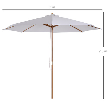 Outsunny Parasol Wood 300 см Дерев'яна парасолька Садова парасолька Балконна парасолька бамбуковий кремовий білий