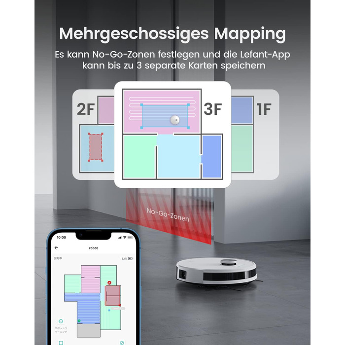 Робот-пилосос LEFANT M2 з функцією миття підлоги, LiDAR-навігація, зони заборони, потужність 6000Pa, час роботи 140 хв, багатошарове картографування, для шерсті тварин, килимів та твердих підлог (M1-W)