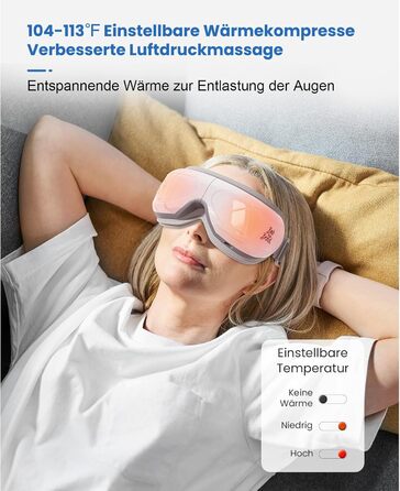 Масажер для очей Bob and Brad EyeOasis 2 з підігрівом, музикою та компресією, електричний. Зменшує темні кола та сухість очей. Маска для очей з пультом керування.