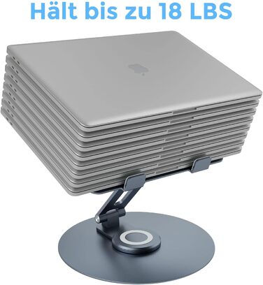 Підставка для ноутбука з поворотним основанням на 360°, регульована по висоті, ергономічна, з вентиляцією, складана, стабільна, з алюмінію для столу (темно-сіра)