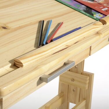 Дитячий стіл IDIMEX Olivia з сосни в красивому учнівському столі з регулюванням нахилу і висоти, практичний молодіжний стіл з висувними ящиками (натуральний)