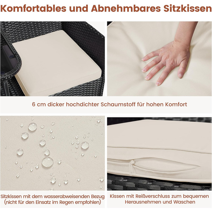 Садовий комплект Yaheetech: двомісна банкетка з столом з поліротангу, чорно-бежевий, 131x65,5x85 см, вантажопідйомність 350 кг