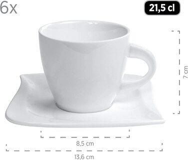 Кавові чашки серії Mser La Musica, набір з 6 чашок, порцелянові, білі (кавовий сервіз з 18 предметів)