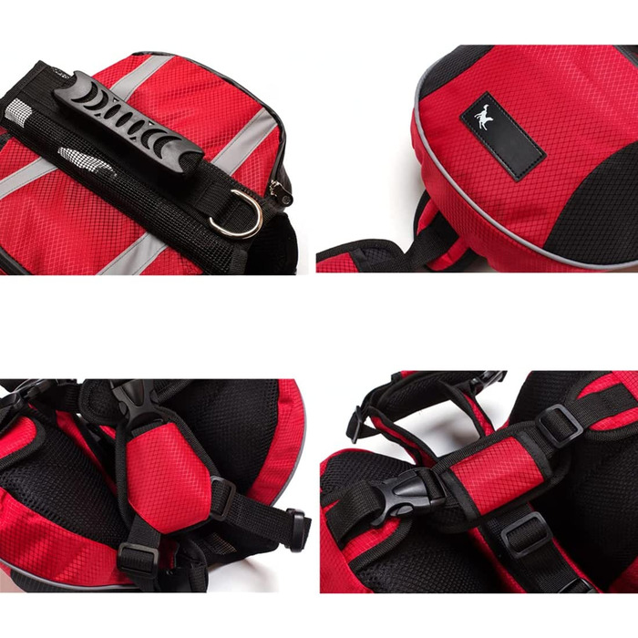 Сідельна сумка, рюкзак для собак середнього розміру, рюкзак для подорожей, походів, тренувань, світловідбиваючий водонепроникний регульований жилет з ручкою (Червоний, м (собака 18 кг - 28 кг) червоний М (собака 18 кг - 28 кг
