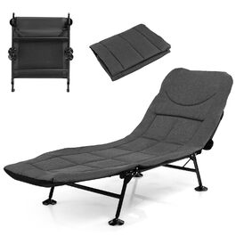 Складане ліжко для риболовлі та кемпінгу GOPLUS, посилене (до 200 кг), з регульованою спинкою (6 позицій) та спеціальними опорами для м'якого ґрунту, сіре