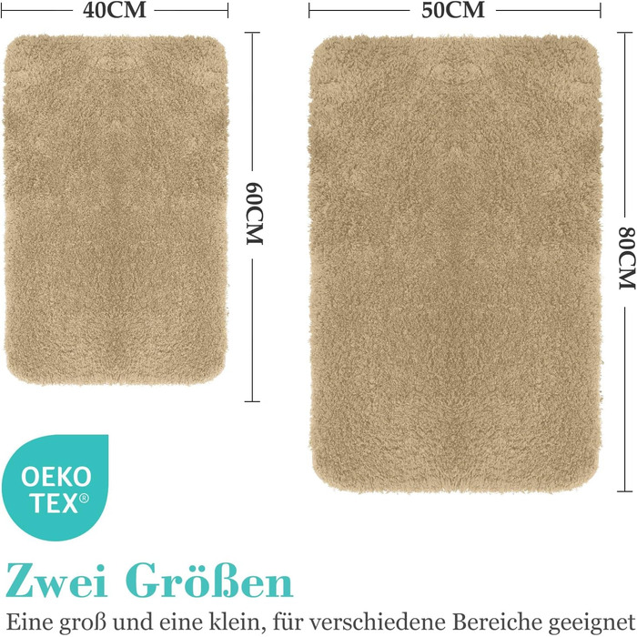 Комплект килимків для ванної кімнати Digiroot (2 шт.) - антиковзаючі, швидковисихаючі, м'які, 40x60 см та 50x80 см (Бежевий)
