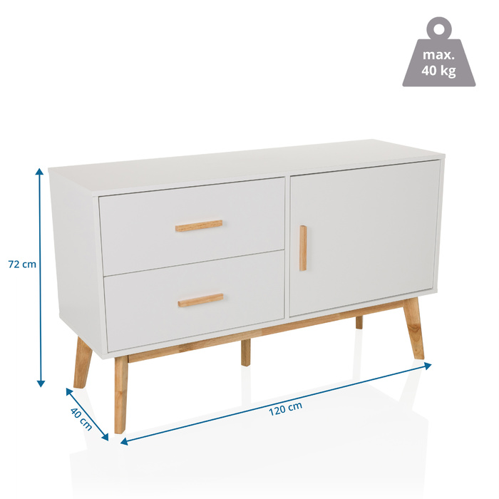 Сервант / комод TAROLO 120 x40x72 см 2 шухляди 1 двері білий hjh LIVING