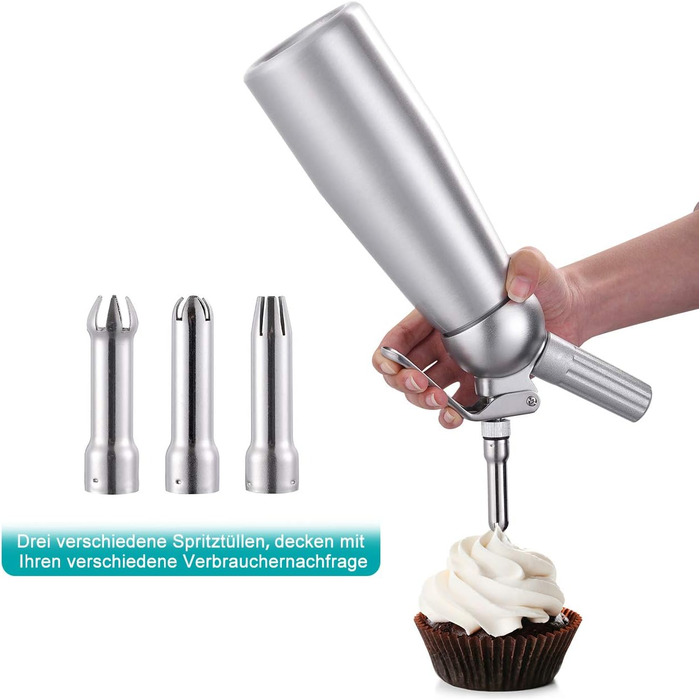 Професійний сифон для збивання вершків з 3 насадками, 500 мл (алюміній)