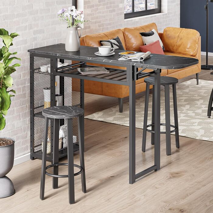 Набір барного столу з 2 табуретами, стіл-бар для кухні, вітальні, кафе в індустріальному стилі (чорний)