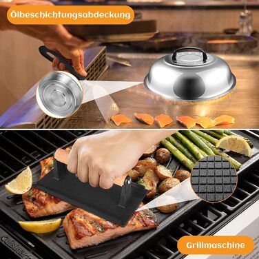 Набір гриль-посуду, аксесуари для гриля BBQ з пресом для бургерів, шпатель, лопатка для бургерів, прес для Smash Burger, аксесуари для Plancha, гриль Teppanyaki, для приготування на відкритому повітрі та в приміщенні (18 предметів), чорний